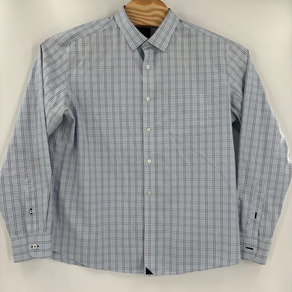 Untuckit Mens XL Blue Red Check Plaid "Piocesare" Long Sleeve Button Up Shirt - Picture 3 of 4
